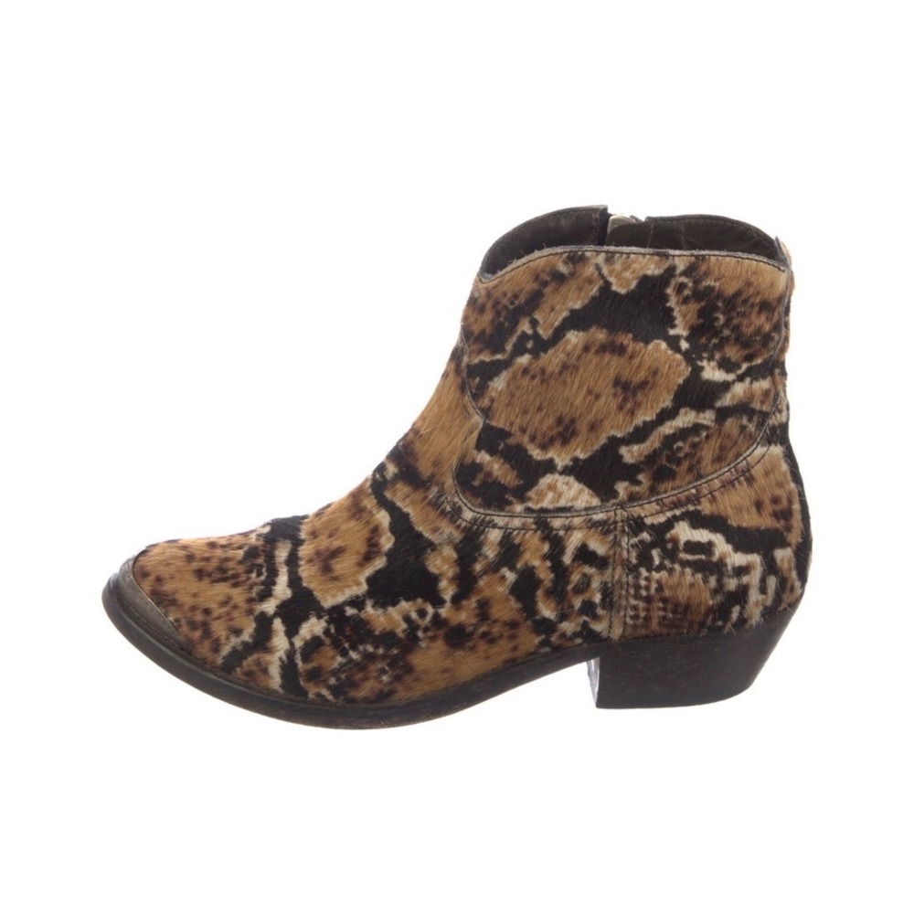 Golden Goose Limited Edition Calf Hair Snakeskin Western‎ Boots Brown Black 36